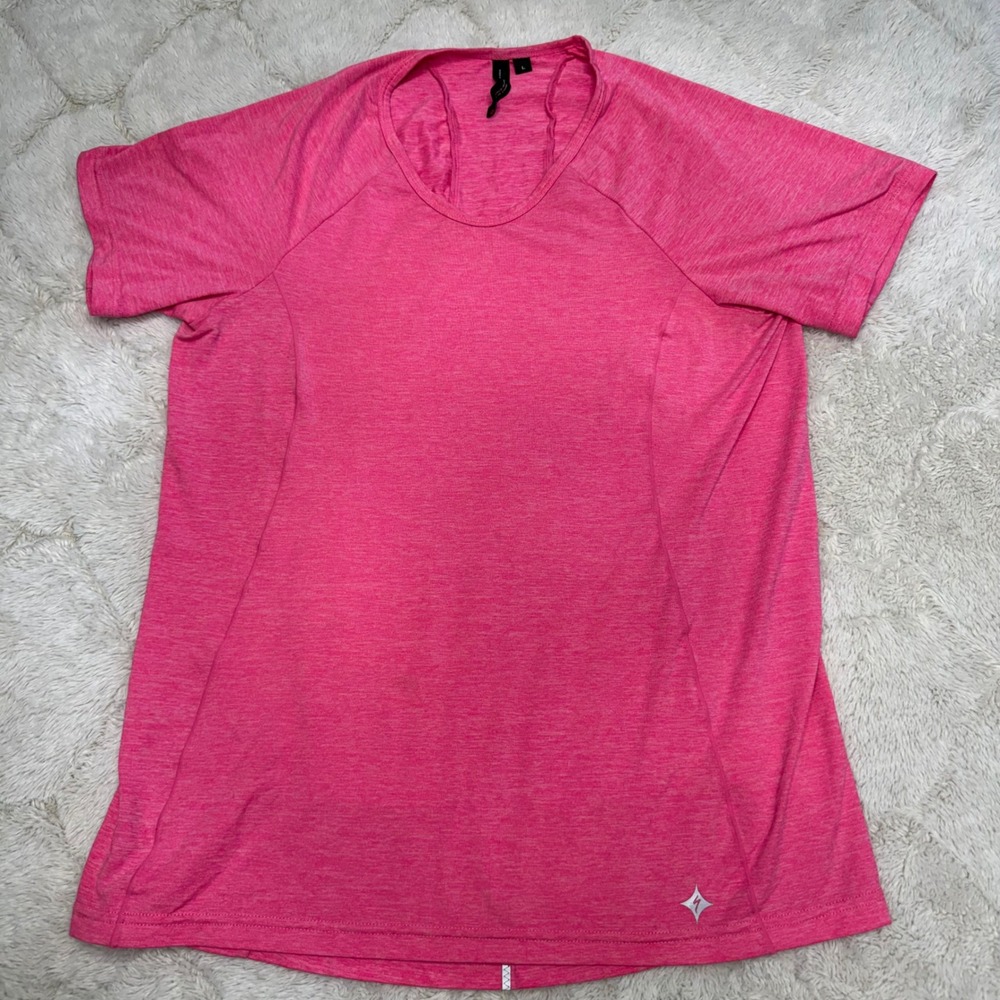 Specialized Shasta Womens Cycling Top L Neon Pink Heather Short Sleeve Bike Top